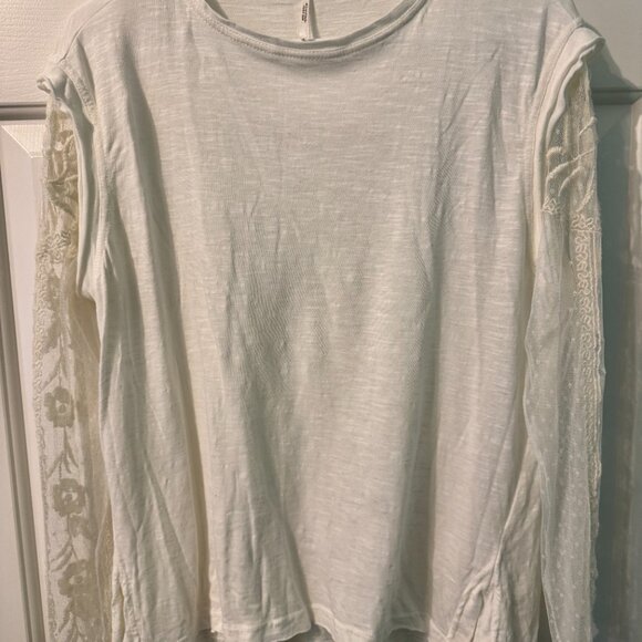 Free People Billie Jean Twofer Top Long Sleeve Tee Lace Sleeves Cream Ivory SM - Picture 10 of 13